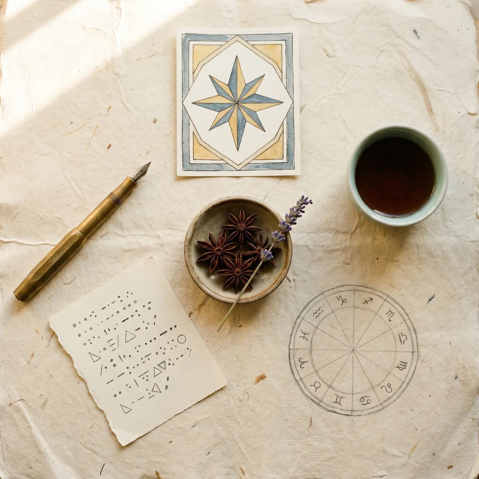 Ba hệ thống của SoiTarot — một lá tarot, ghi chú thần số học, vòng cung hoàng đạo