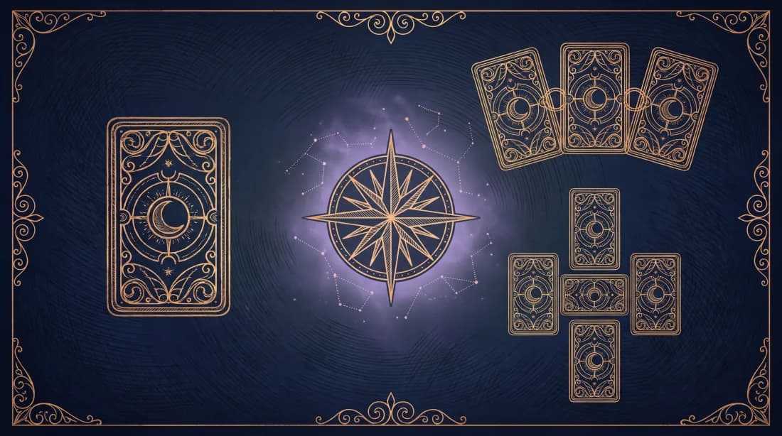 Các kiểu trải bài tarot — minh hoạ tổng hợp nét vàng