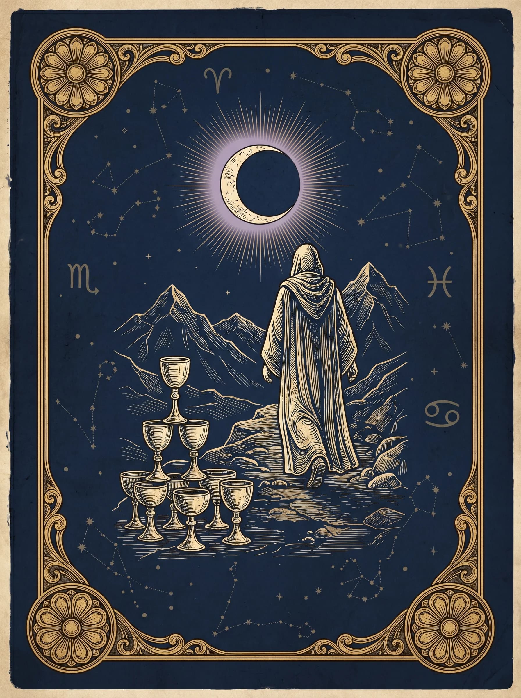 Lá Tám Cốc (Eight of Cups) — Major Arcana VIII · SoiTarot