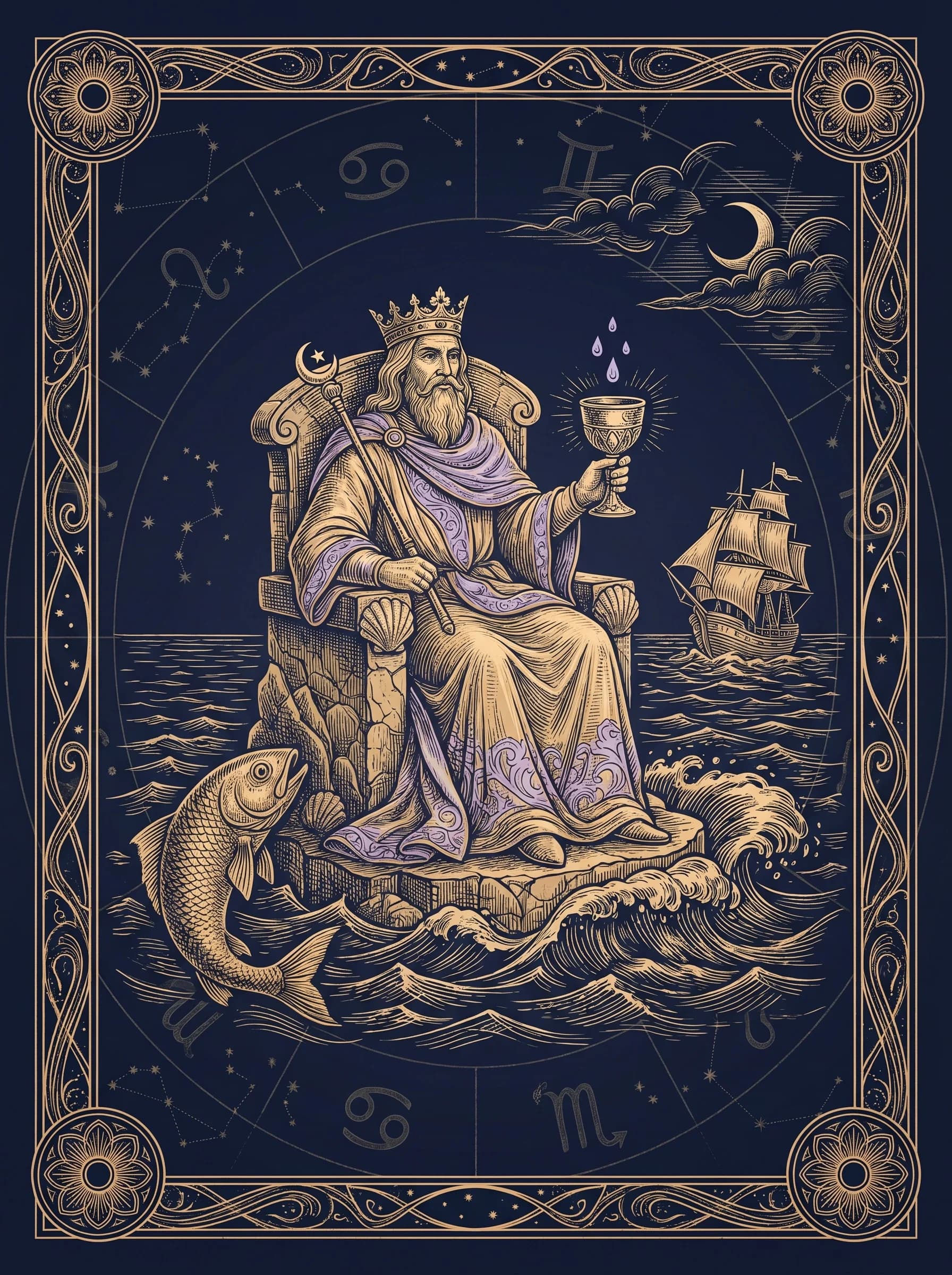 Lá Vua Cốc (King of Cups) — Minor Arcana Cốc