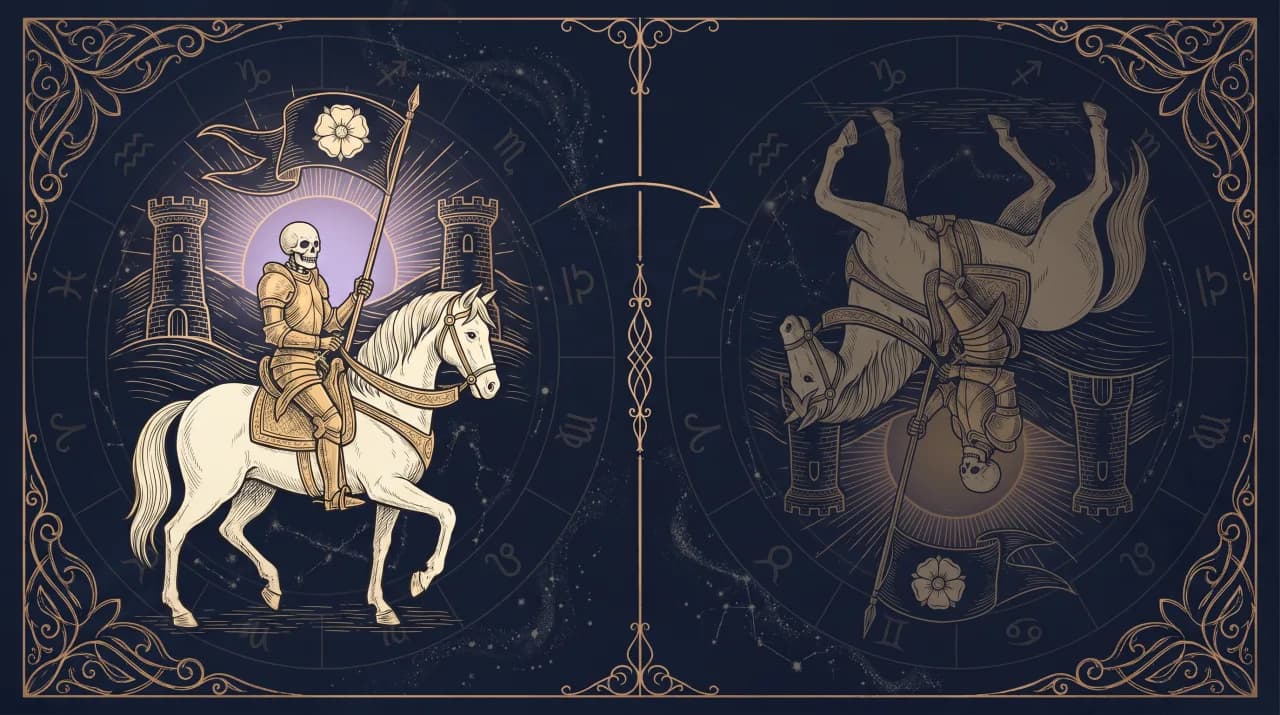 Lá Cái Chết (Death) — so sánh nghĩa xuôi (trái) và nghĩa ngược (phải)