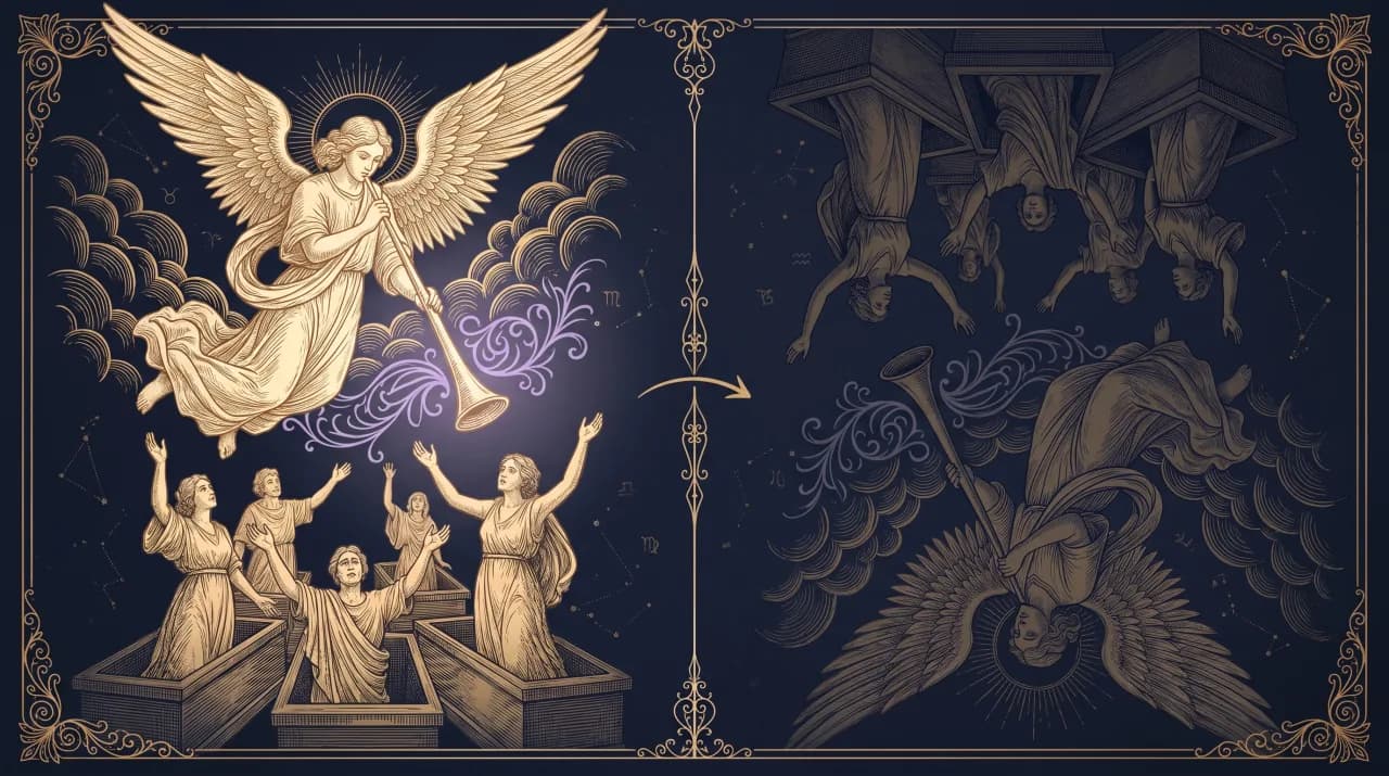 Lá Phán Xét (Judgement) — so sánh nghĩa xuôi (trái) và nghĩa ngược (phải)