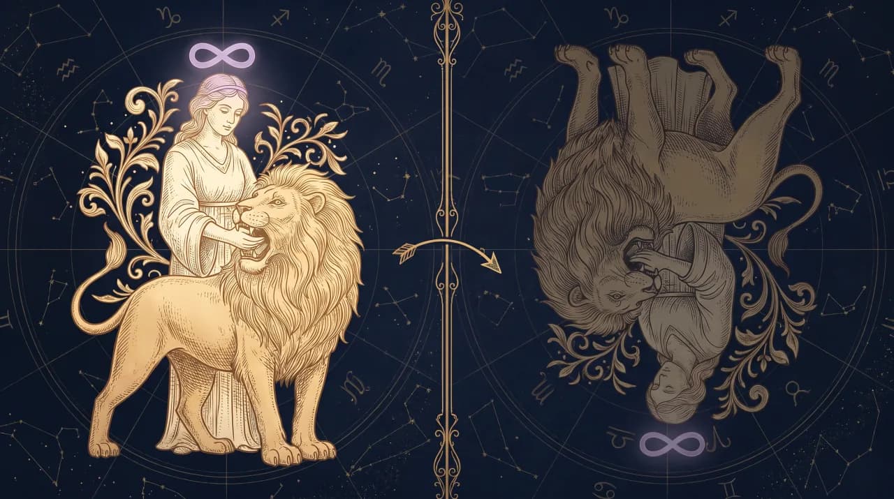 Lá Sức Mạnh (Strength) — so sánh nghĩa xuôi (trái) và nghĩa ngược (phải)