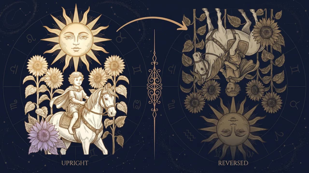 Lá Mặt Trời (The Sun) — so sánh nghĩa xuôi (trái) và nghĩa ngược (phải)