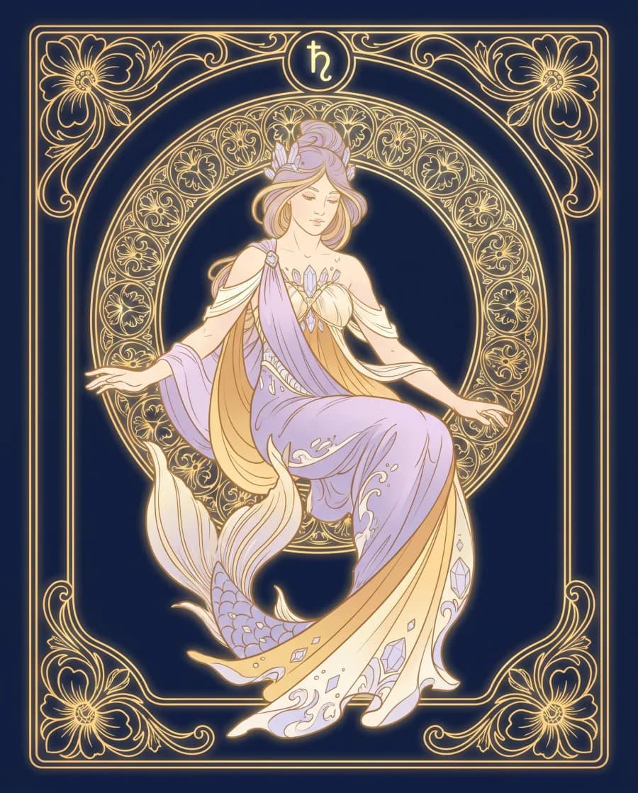 Cung Ma Kết (Capricorn) — tranh minh hoạ nghệ thuật, nét vàng trên nền xanh đêm