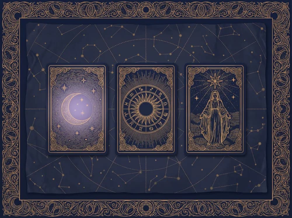 Minh hoạ trải ba lá tarot thành một trải bài