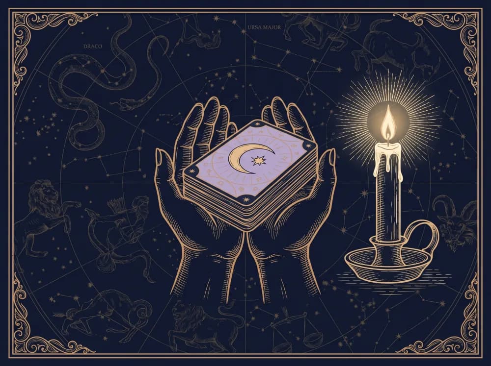 Đôi tay nâng bộ bài tarot bên ánh nến — dành cho người mới