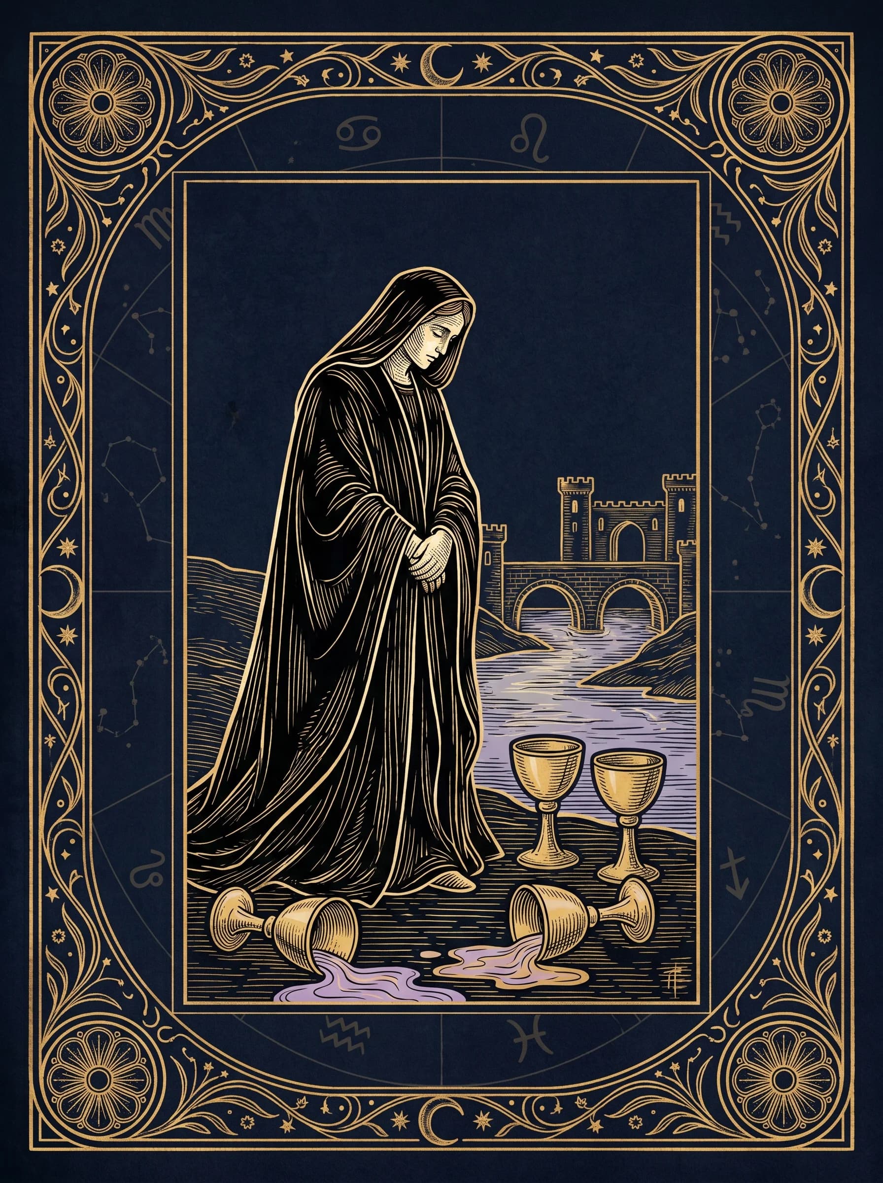 Lá Năm Cốc (Five of Cups) — Major Arcana V · SoiTarot