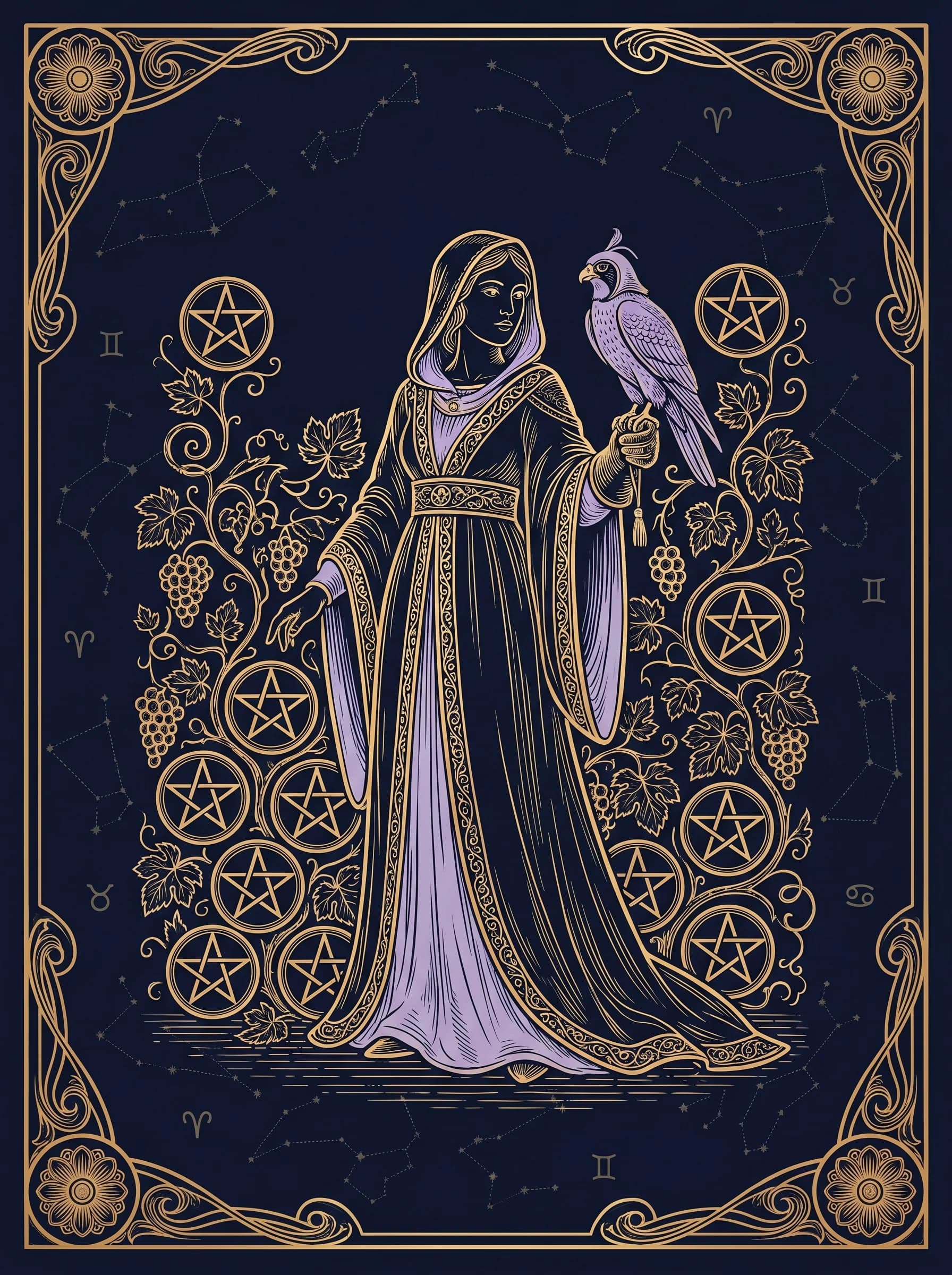 Lá Chín Tiền (Nine of Pentacles) — Minor Arcana Tiền