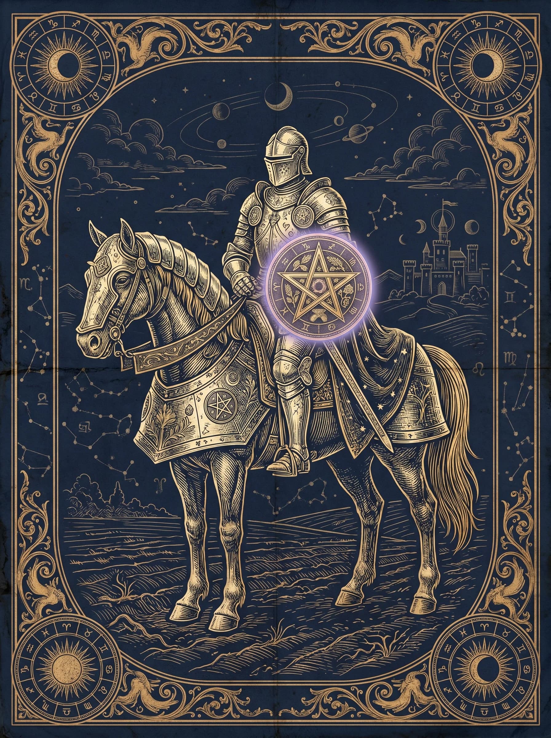 Lá Hiệp Sĩ Tiền (Knight of Pentacles) — Minor Arcana Tiền