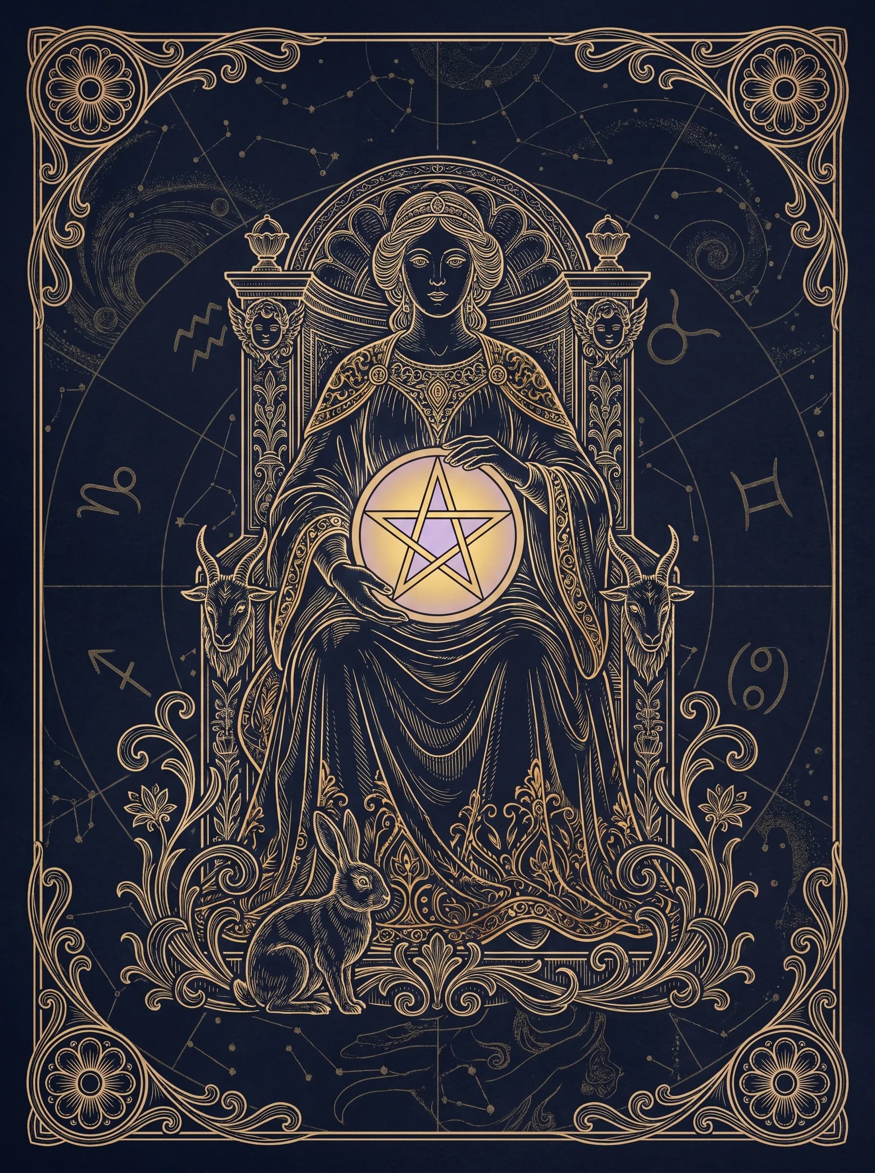 Lá Hoàng Hậu Tiền (Queen of Pentacles) — Minor Arcana Tiền