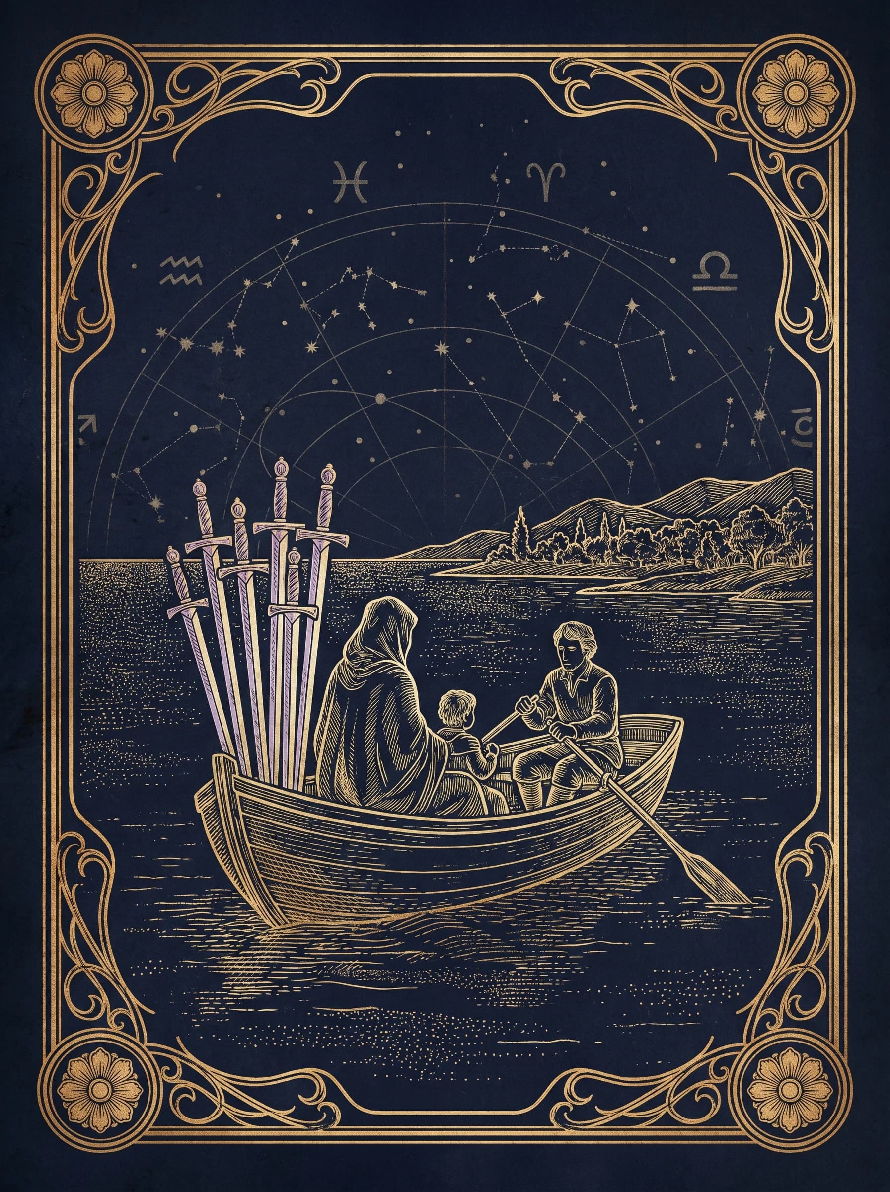 Lá Sáu Kiếm (Six of Swords) — Minor Arcana Kiếm