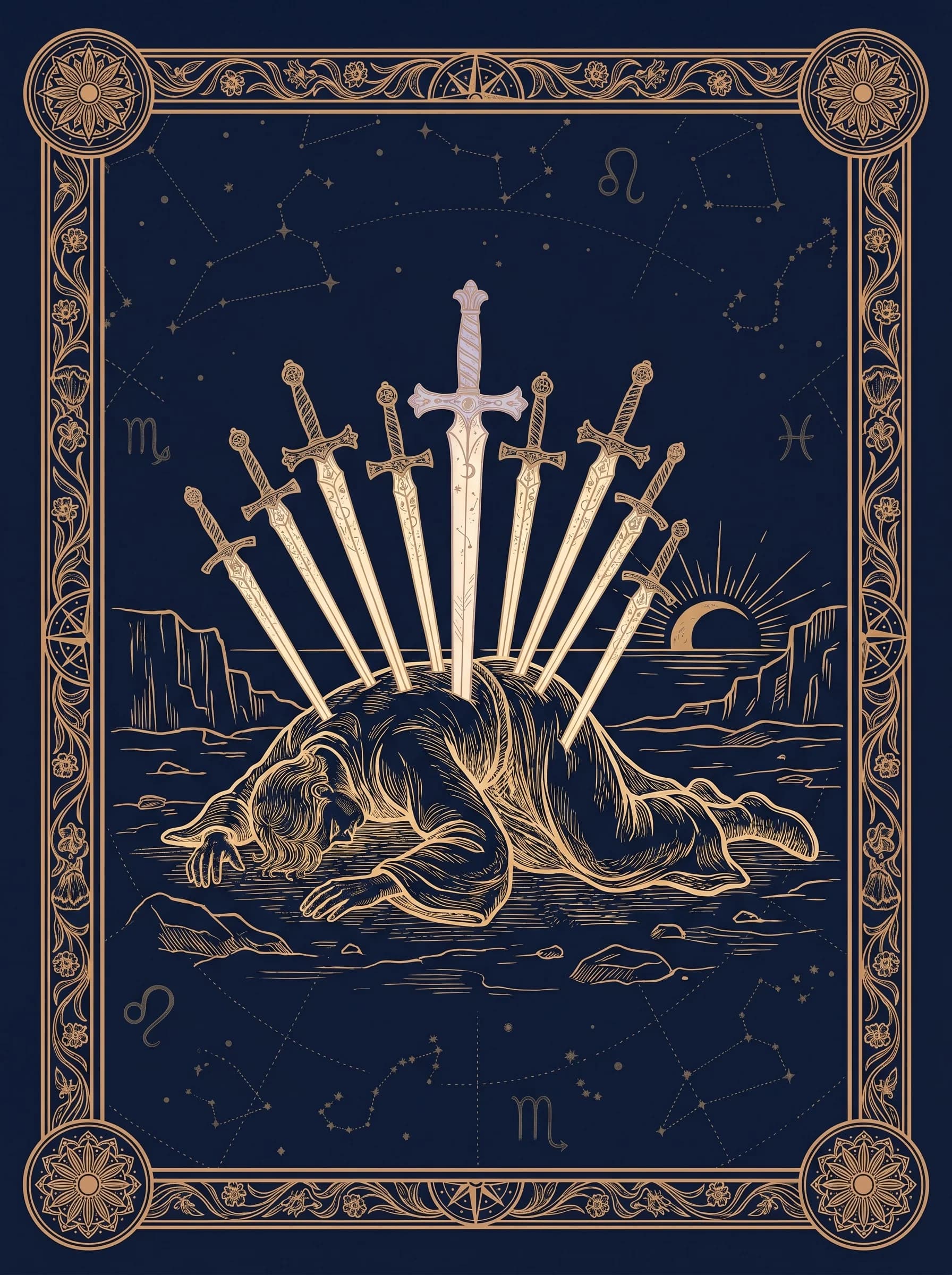 Lá Mười Kiếm (Ten of Swords) — Minor Arcana Kiếm