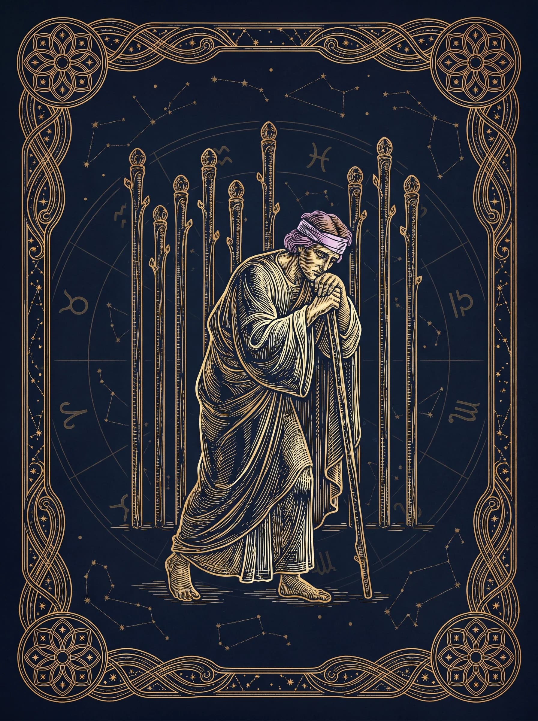 Lá Chín Gậy (Nine of Wands) — Minor Arcana Gậy