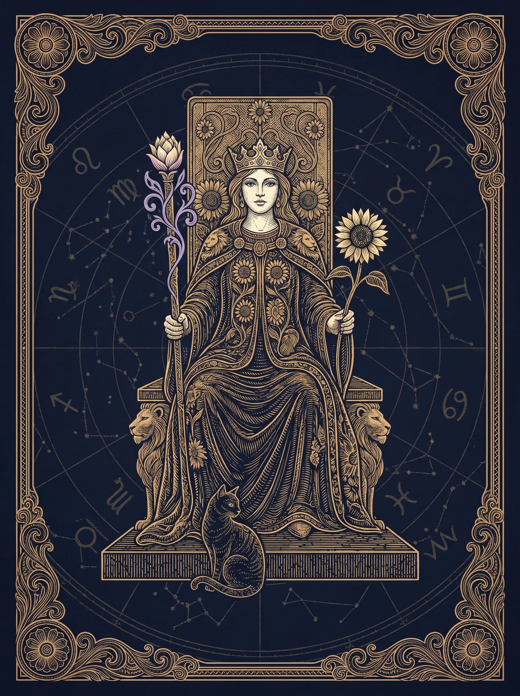 Lá Hoàng Hậu Gậy (Queen of Wands) — Minor Arcana Gậy