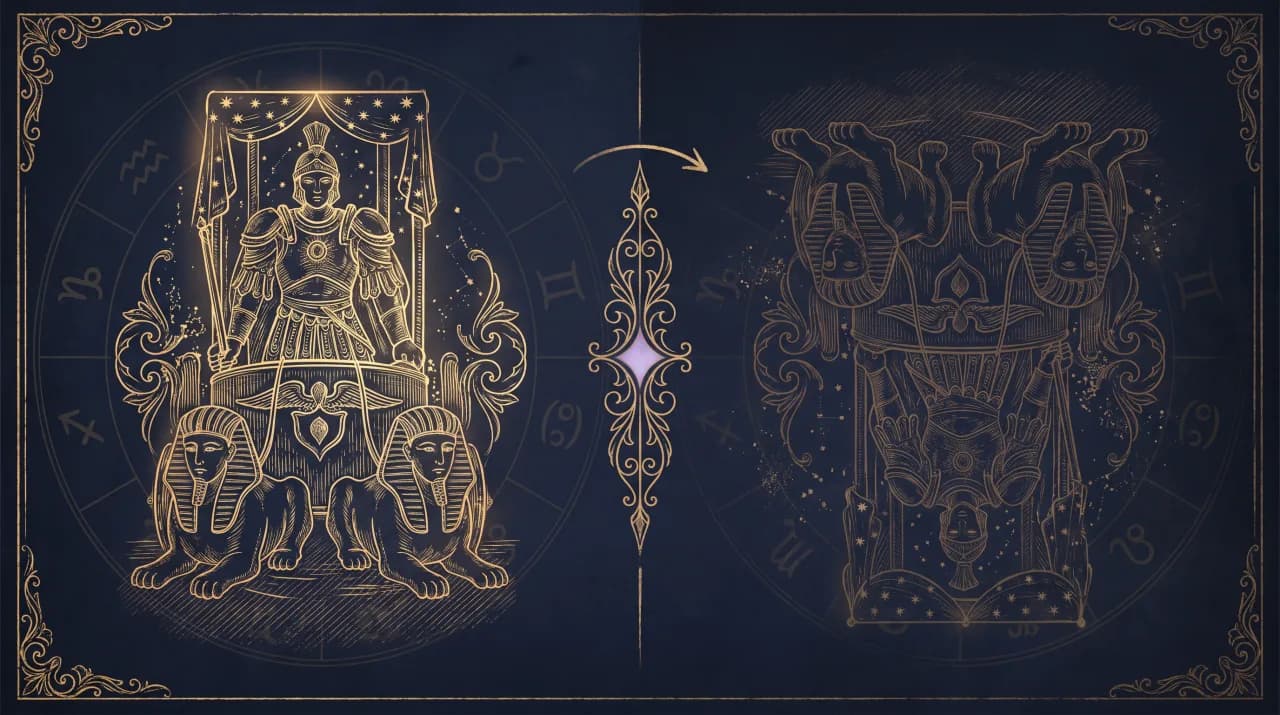 Lá Cỗ Xe (The Chariot) — so sánh nghĩa xuôi (trái) và nghĩa ngược (phải)