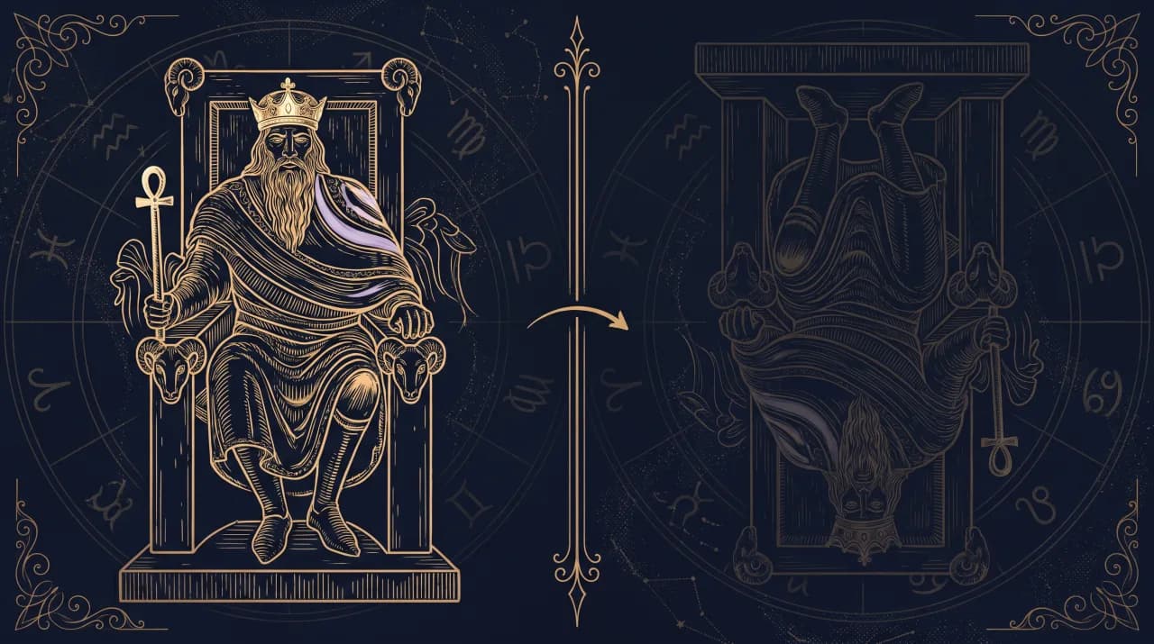 Lá Hoàng Đế (The Emperor) — so sánh nghĩa xuôi (trái) và nghĩa ngược (phải)