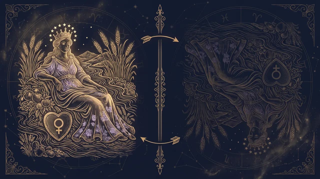 Lá Hoàng Hậu (The Empress) — so sánh nghĩa xuôi (trái) và nghĩa ngược (phải)