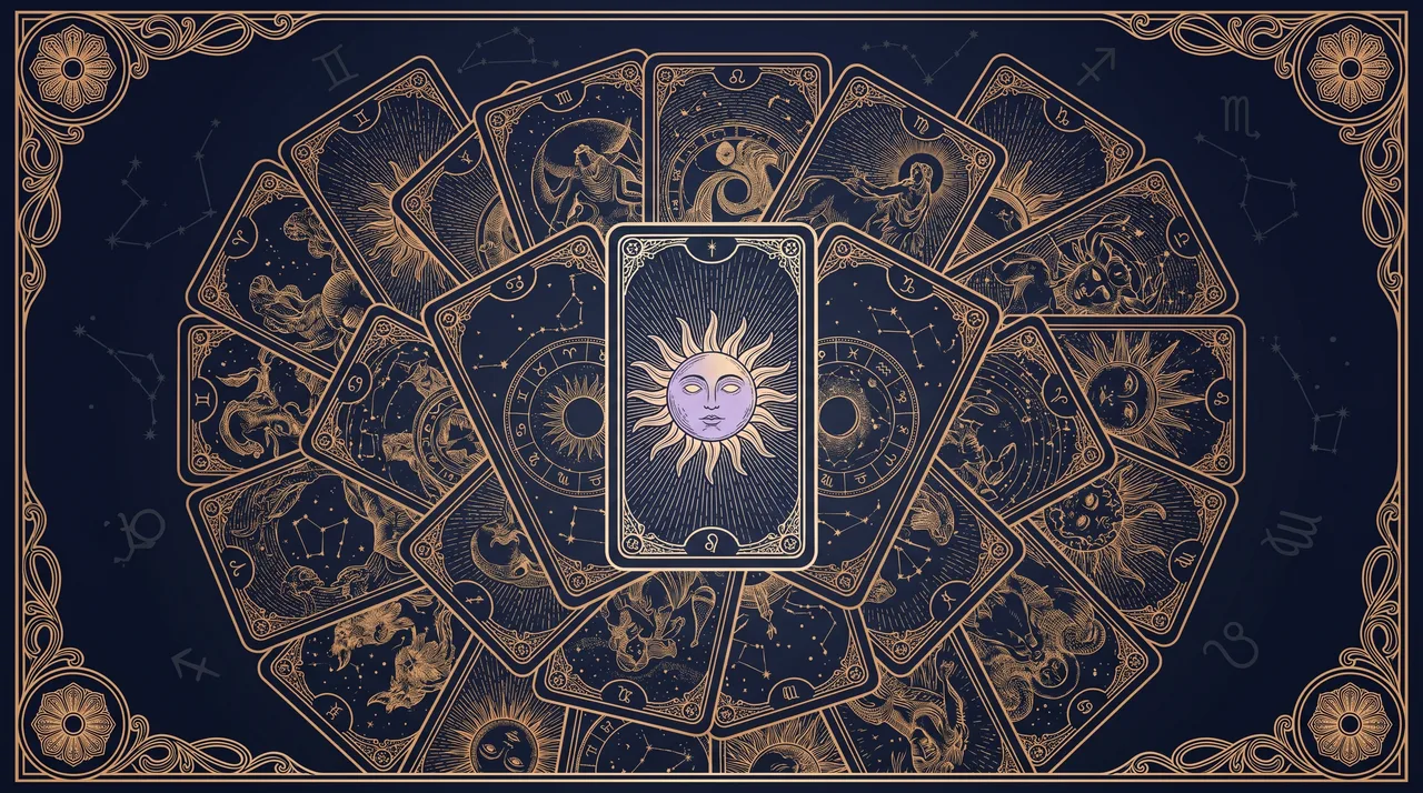 Bộ bài tarot xoè đủ 78 lá theo tranh khắc vàng trên nền navy