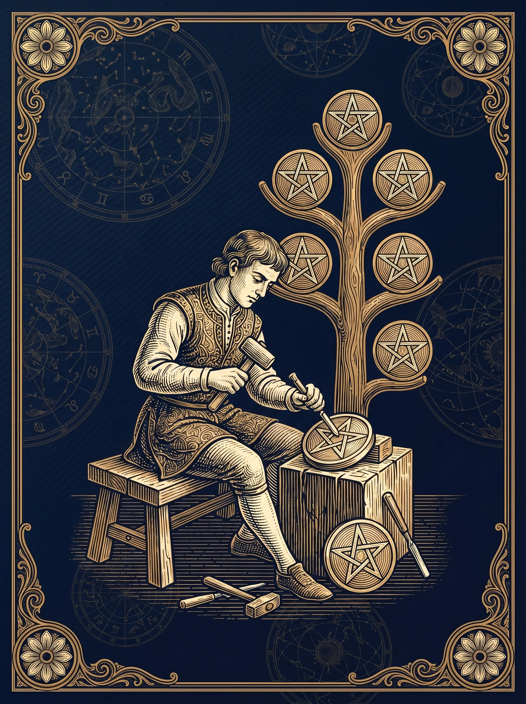 Lá Eight of Pentacles nói về nỗ lực và kỹ năng